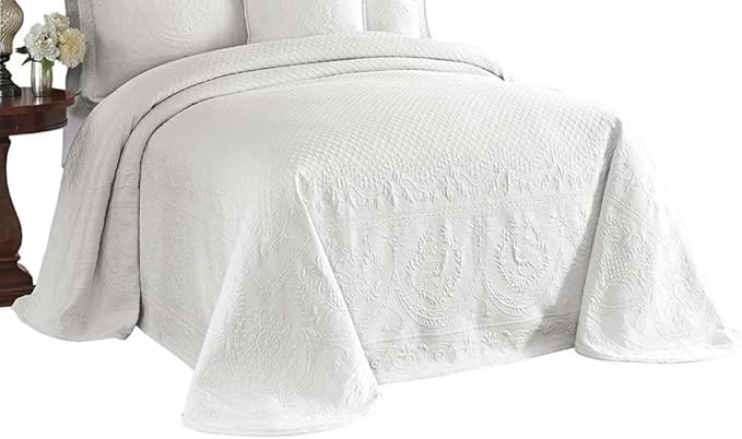 King Charles Modern Farmhouse Floral Matelasse Bedspread, 100% Cotton by Historic+Charleston+Collection