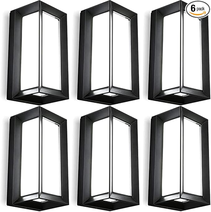 ledmo Outdoor Wall Lights Fixture with LED Beads 6000K 1800LM Waterproof Anti-Rust Christmas Lights Aluminum Acrylic Shade Modern Exterior Lighting for House Front Porch Patio 6 Pack