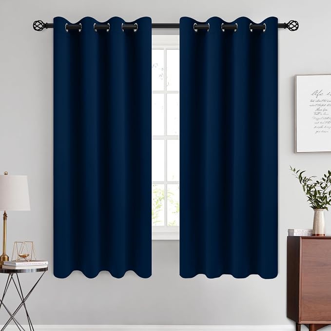 COSVIYA Grommet Room Darkening Dark Blue Curtains 63 inch Long by COSVIYA