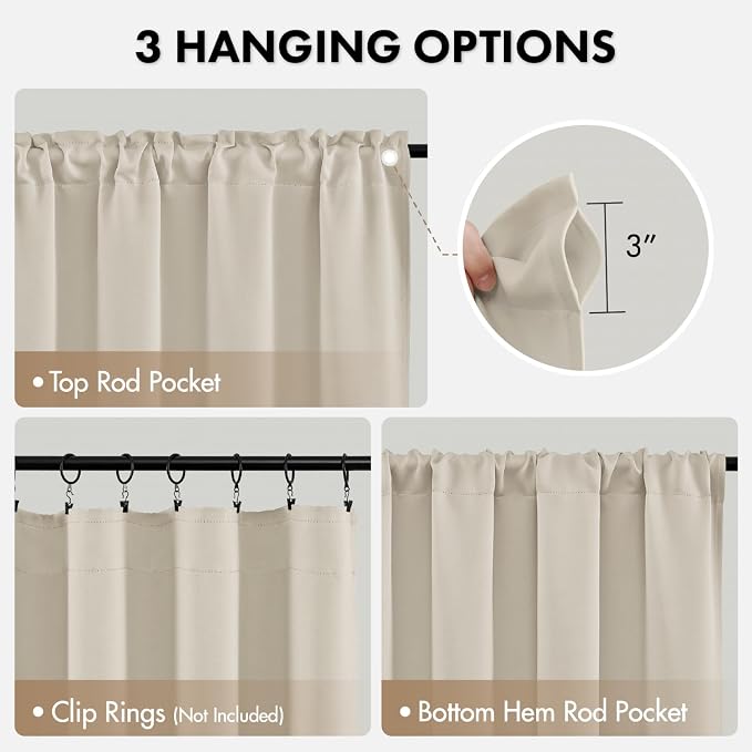 MIULEE Set of 4 Beige White 45 Inch Short Blackout Kitchen Window Curtains | - Image 8