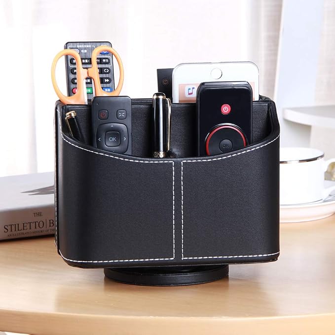 PU Leather 360° Rotatable Remote Control Holder, Nightstand TV Remote Caddy | - Image 6