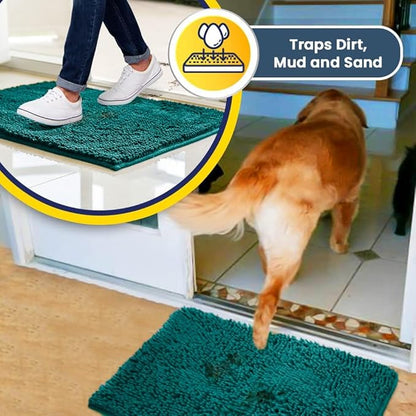 Muddy Mat® AS-SEEN-ON-TV Highly Absorbent Microfiber Door Mat and Pet Rug, Non Slip Thick Washable Area and Bath Mat Soft Chenille for Kitchen Bathroom Bedroom Indoor and Outdoor - Teal 24" x 120"