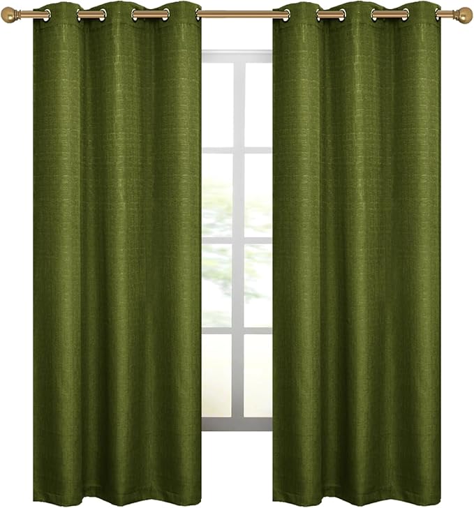 Diraysid 100% Blackout Curtains Olive Green Linen Curtains - Image 7