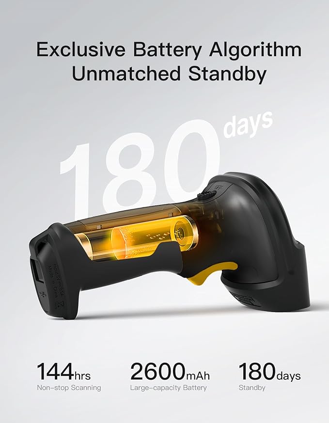 Inateck 2D Barcode Scanner, Wireless Bluetooth QR Code Scanner with AI APP & SDK, 180-Day Battery Life, Fast & Accurate Scanning, Compatible with iOS/Android/Windows