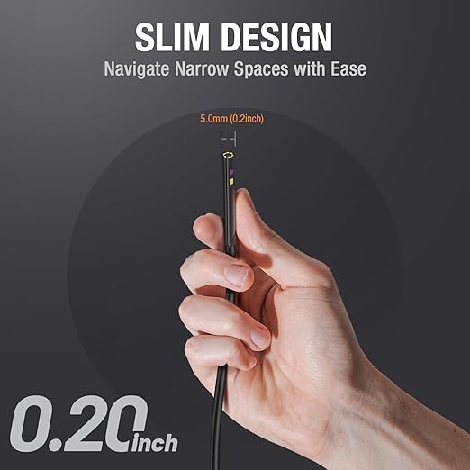 Dual Lens Endoscope Camera with Light, Teslong 4.5" HD Snake Borescope Inspection Camera, 0.2inch Automotive Scope Camera with Flexible Cable, Industrial Fiber Optic for Engine Mechanic(5FT)