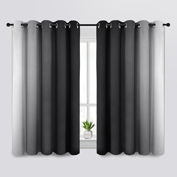 SimpleHome Ombre Black to Grey White Curtains - Image 2