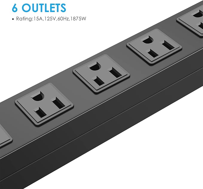 2Pack Metal Wall Mount Power Strip, Mountable Power Outlet with 6 AC Outlets, Aluminum Alloy Mount Power Socket with Switch, 10 FT SJT 3/C 14AWG Power Cord, 15A 125V 1875W (6AC)