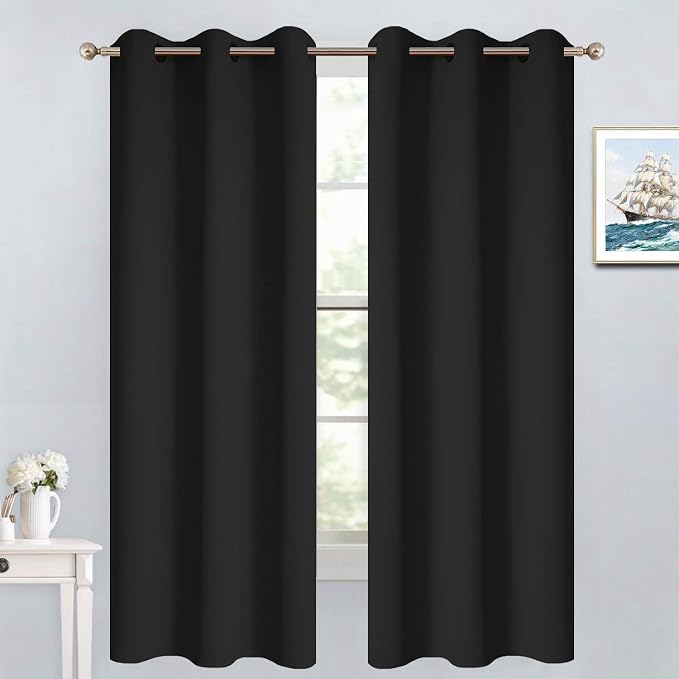 Yakamok Blackout Curtains 38x63 inch Black Thermal Drapes-Bedroom | 2 panels by Yakamok