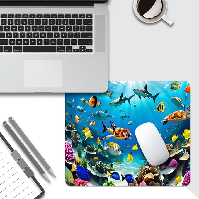 Underwater World of The Ocean Square Mouse pad, Texture, Waterproof, Anti Slip Rubber Base, Computer Mouse pad, Laptop Mouse pad
