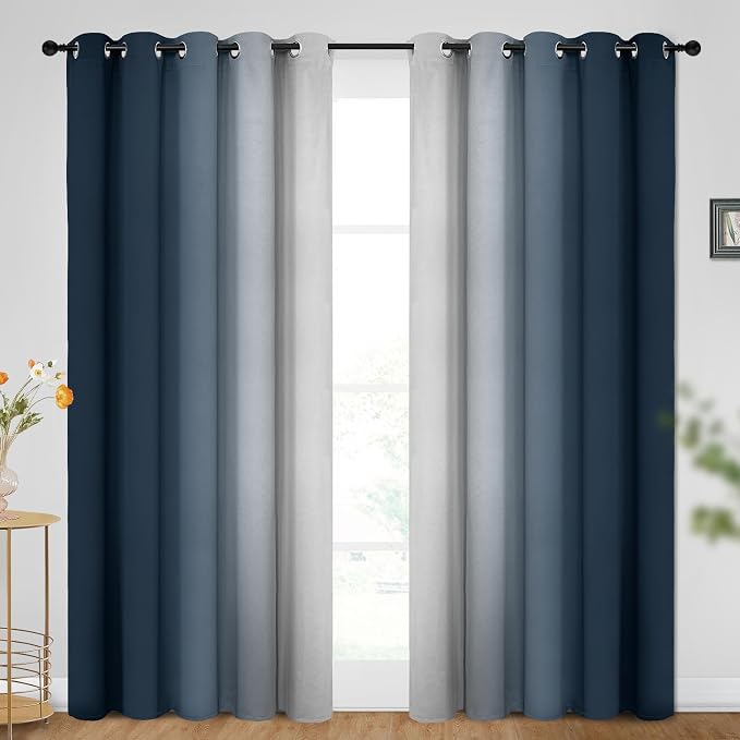 SimpleHome Ombre Navy Blue to Grey White Curtains by SimpleHome