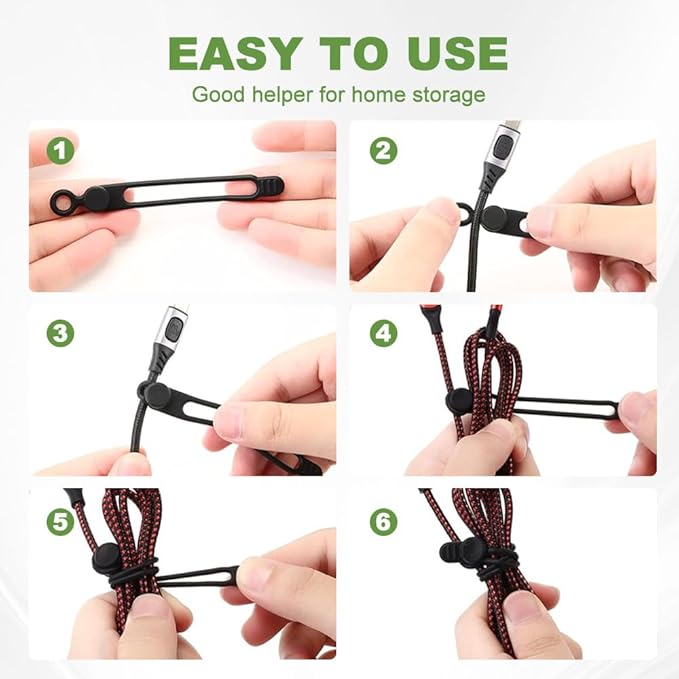 10PC Data Cable Organizer, 2026 Upgrade Silicone Cable Ties Reusable Cable Management Organizers, Multipurpose Elastic Cord Organizer for Fastening and Bundling Cable Cords Wires (A)