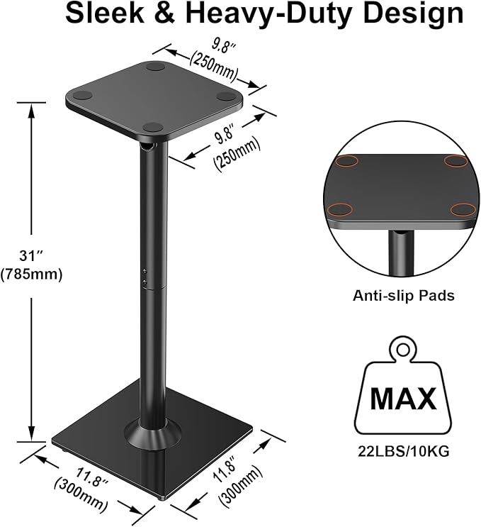 ELIVED Universal Speaker Stand Pair, 31 Inch Height Bookshelf Speaker Stands for Satellite Speaker Large Speaker Up to 22 lbs, Surround Sound Speaker Stand with Cable Management, Black, YD5022