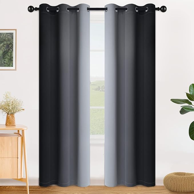 SimpleHome Ombre Black to Grey White Curtains by SimpleHome