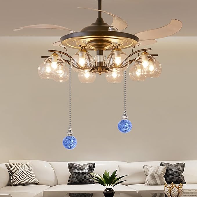 LONGSHENG - SINCE 2001 - 2PCS Light Blue Pull Chain Crystal Glass Ice Cracked Ball Pull Chain for Ceiling Fan Light Decoratio 50cm Extension Chain
