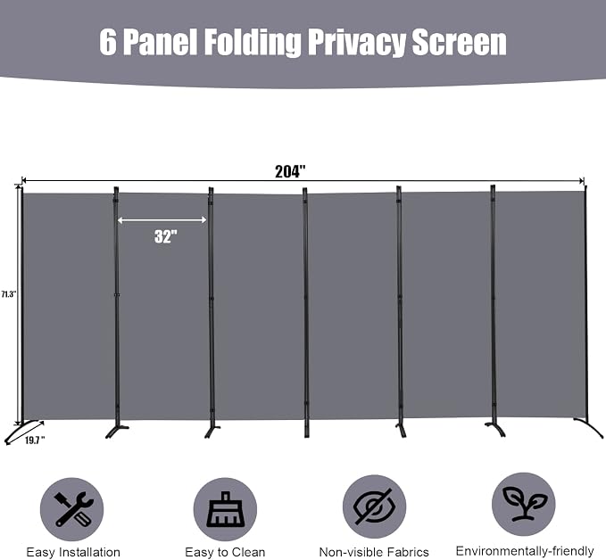 Room Divider 6FT Folding Privacy Screens, 6 Panel Partition Room Dividers | - Image 4
