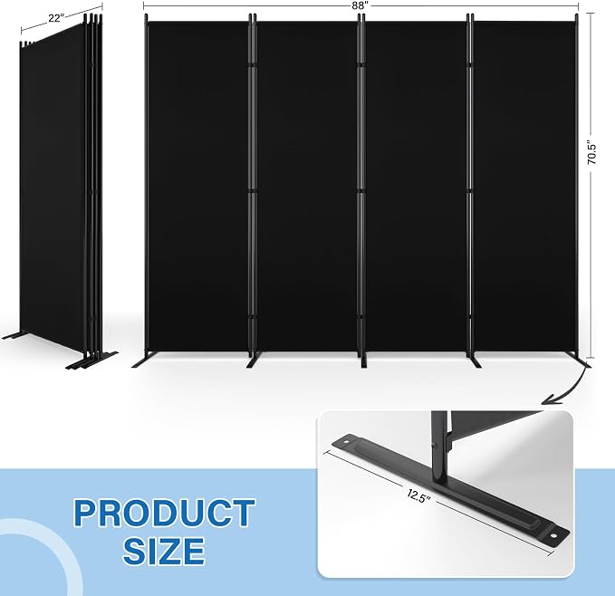 AKTOP 4 Panel Room Divider, Non-See-Through Freestanding Screen - Image 2