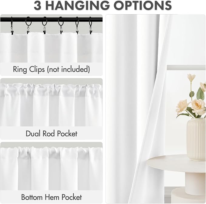 MIULEE Pure White Blackout Curtains 4 Panels Set 72 Inch Length Bedroom | - Image 3