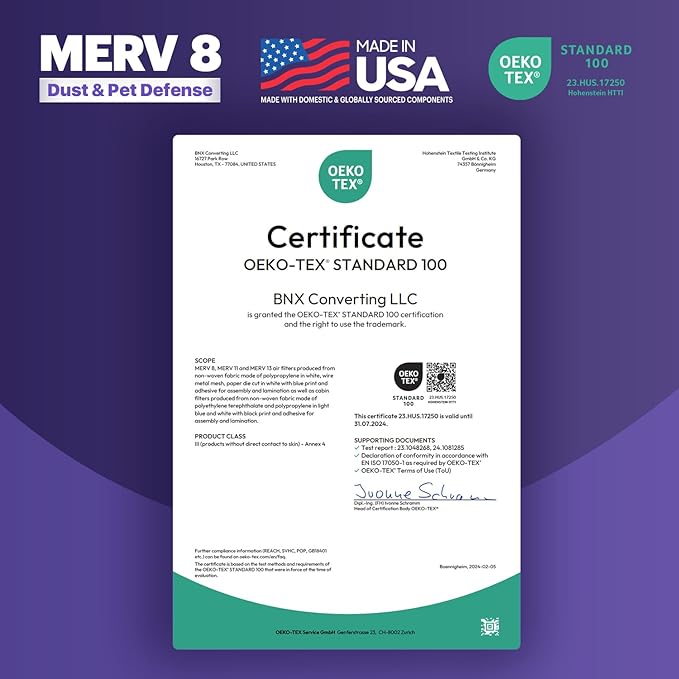 BNX TruFilter 14x24x1 Air Filter MERV 8 (4-Pack) - MADE IN USA – Dust & Pet Defense Air Conditioner HVAC AC Furnace Filters for Dust, Pet, Mold, Pollen MPR 600 – 700 & FPR 5
