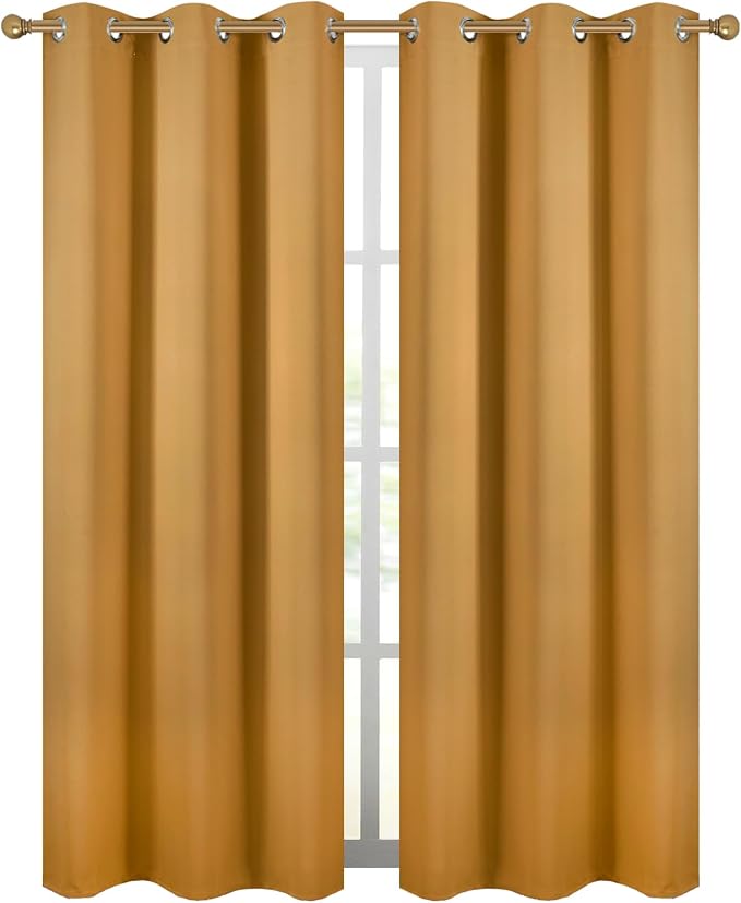 Diraysid Mustard Yellow Grommet Blackout Curtains - Image 2