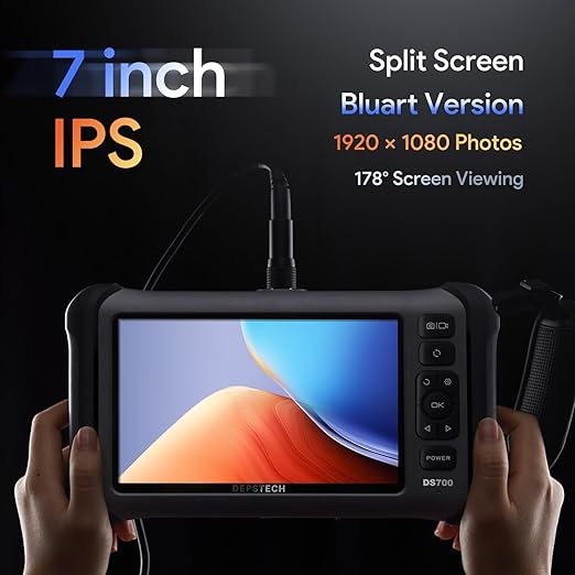 DEPSTECH 7'' IPS Endoscope Camera with Lights, 1080P Triple-Lens Digital Borescope Tool, Inspection Camera with Split Screen, Sound Recording, 16.5ft IP67 Waterproof Snake Cable, 180° Rotation View