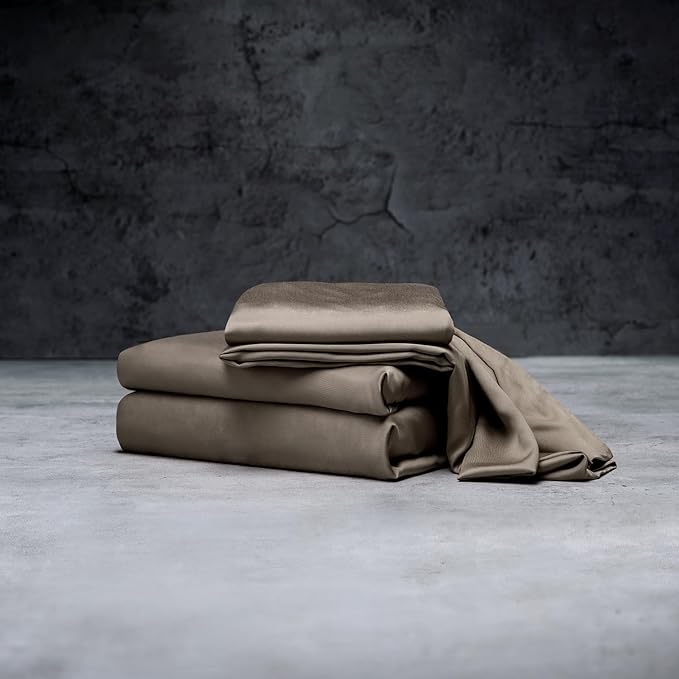 LUXOME Luxury Sheet Set | 100% Rayon (Viscose) from Bamboo | California King - Truffle | Deep Pockets | 4-Piece Set (Fitted, Flat, 2 Pillowcases)