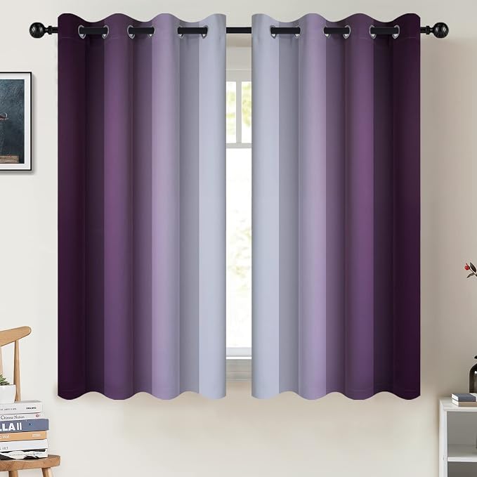 COSVIYA Grommet Room Darkening Ombre Purple Curtains W52xL54 inch | Purple and by COSVIYA