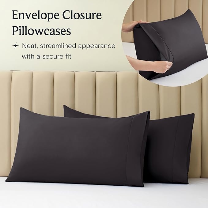 LuxClub 4 PC Full Sheet Set, Deep Pockets Wrinkle Free Cooling Bed Sheets Hotel Bedding for Women, Men, Kids & Teens, Includes 1 Fitted Sheet, 1 Flat Sheet and 2 Pillowcases-Black