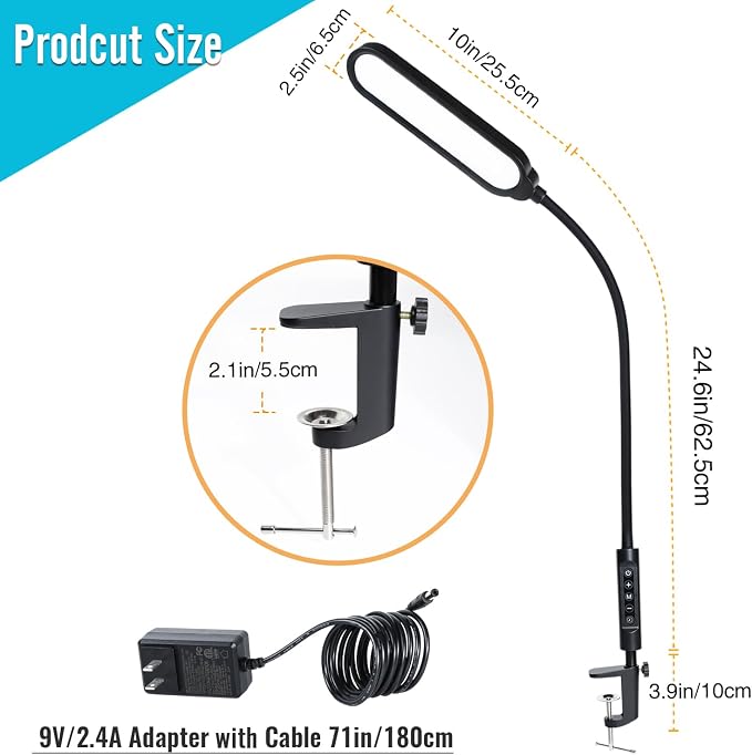 18W 3000LM LED Clamp Desk Lamp | CRI 95 Eye-Caring Light - Image 6