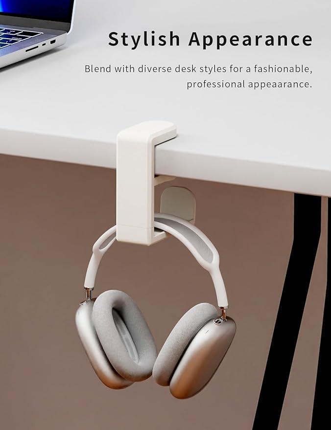 Celerion Headphone Hook - Under Desk Headphone Holder with 360-Degree Adjustable Rotation (Creamy White)