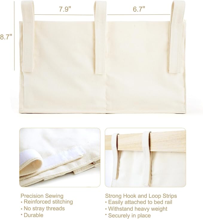Mkono Bedside Caddy, Macrame Bunk Bed Hanging Organizer, 7 Pockets Ivory | Dorm - Image 6