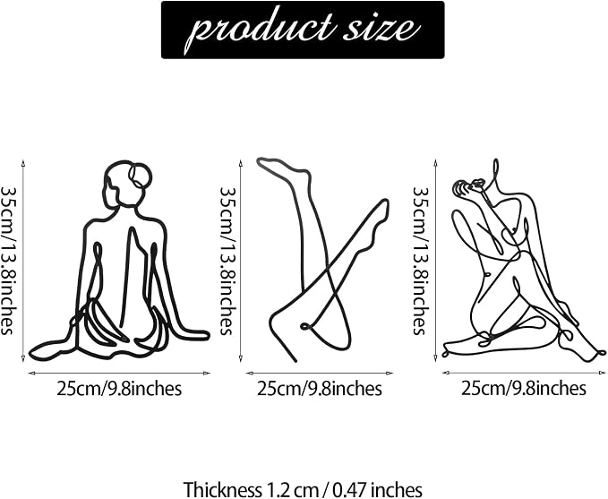 Photect 3 Pcs Metal Wall Art Decor Minimalist Abstract Woman Wall Art Metal - Image 3