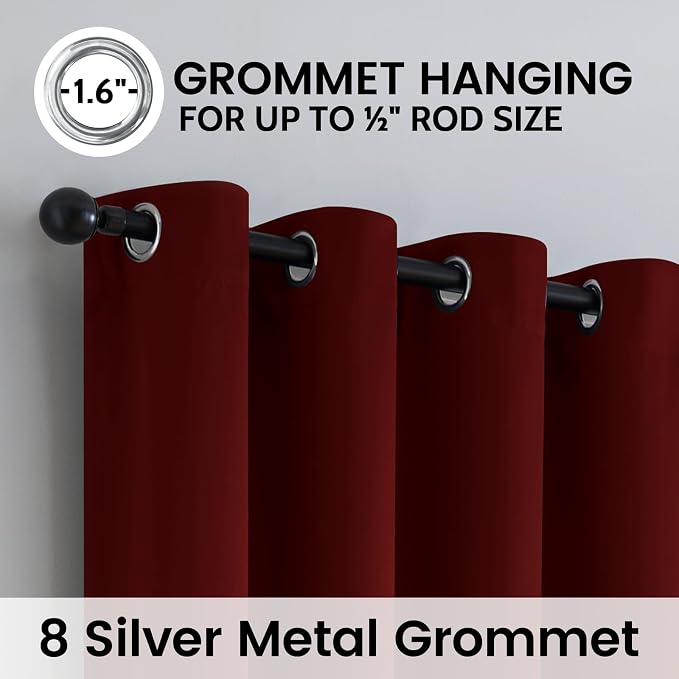 SimpleHome Burgundy Red 100% Blackout Curtains Room Darken Living Room 90 | - Image 6