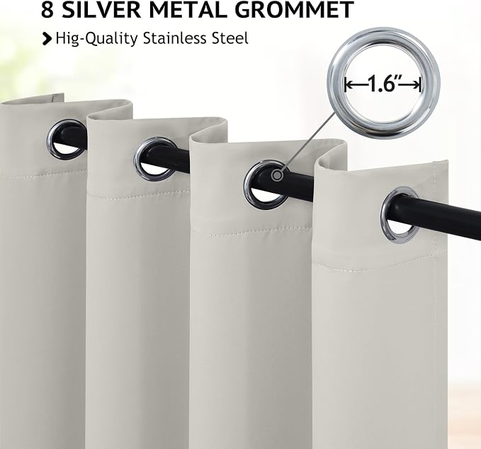 COSVIYA Grommet Blackout Room Darkening Cream Beige Curtains 72 inch Length | - Image 2