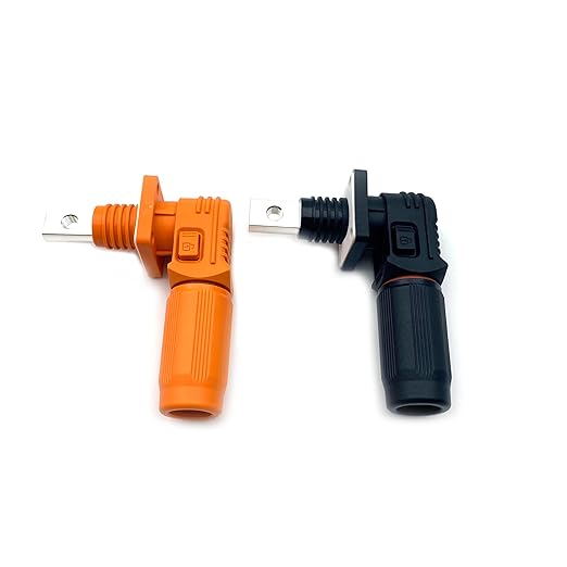 200A Battery Energy Storage Connector, 50mm² High Current Connectors IP67 Waterproof Copper Brand Thread Wiring Power Adapter Quick Plug Terminal Right Angle Plug and Socket (1500V Black+Orange)