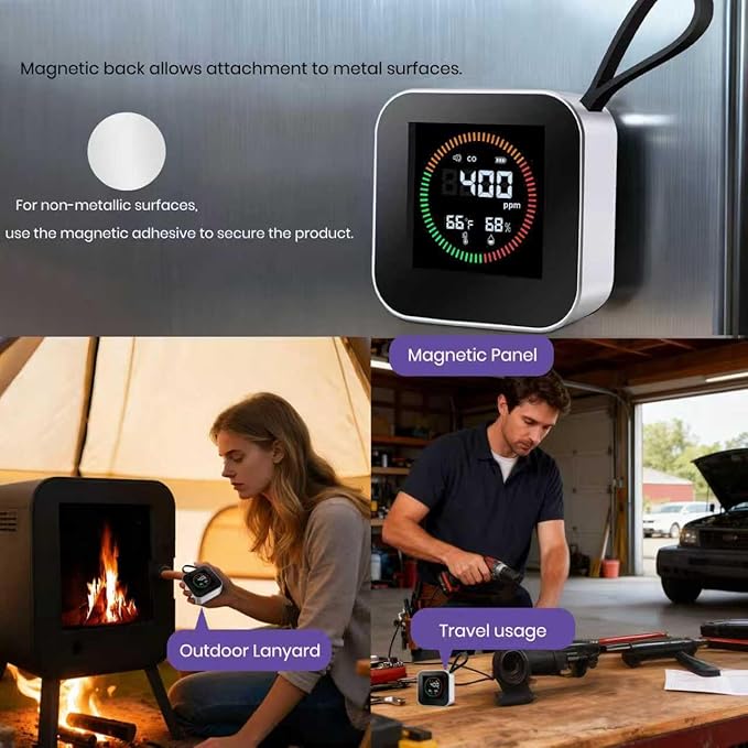 NEXUS SENSUS 3-in-1 Portable Carbon Monoxide Detector for Travel – UL-Compliant CO Alarm with Temperature and Humidity Monitor, USB-C Rechargeable for RV, Hotel, Camping(1, Silver)