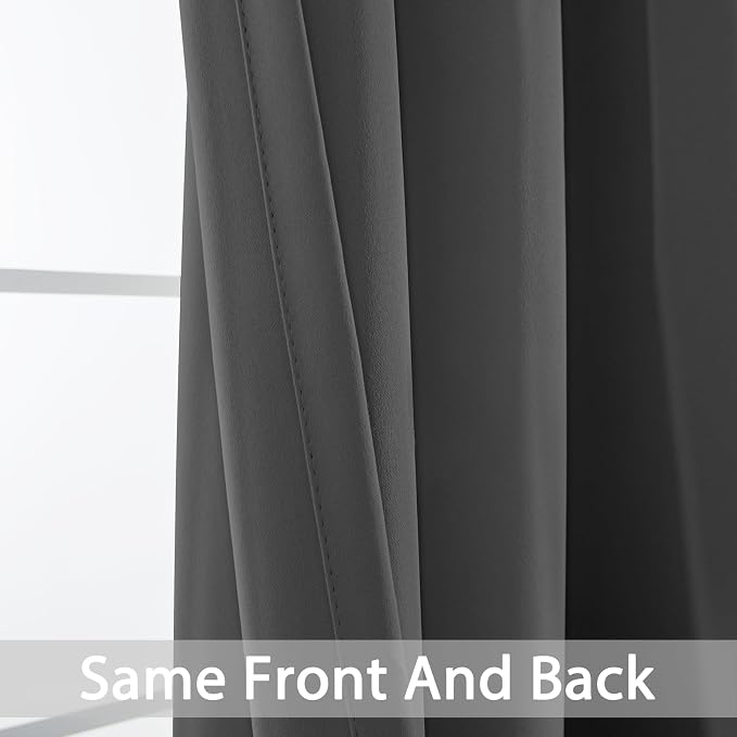 Yakamok Blackout Curtains 38x72 inch Charcoal Grey Thermal Drapes-Bedroom | 2 - Image 3