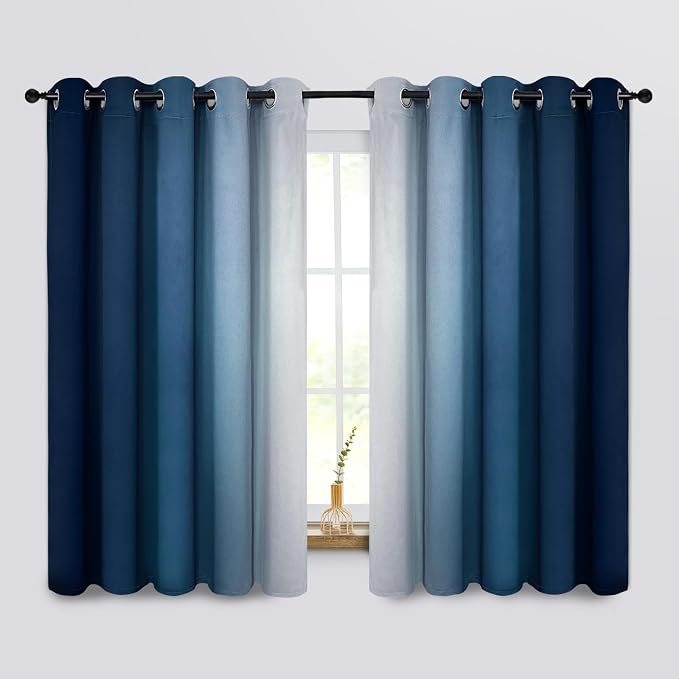 COSVIYA Curtains & Drapes Ombre Blue Curtains 63 inch Length 2 Panels, Grommet by COSVIYA