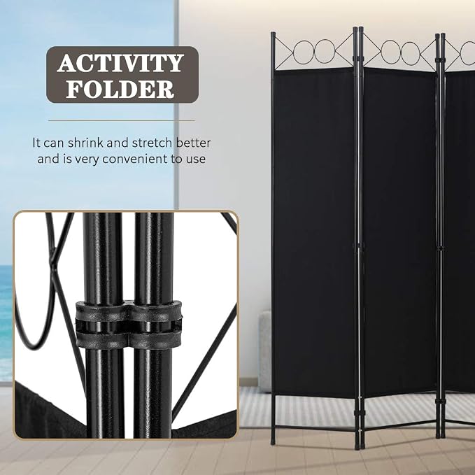 4 Panel Room Divider 6FT Steel Frame Screen Folding Privacy Divider - Image 3