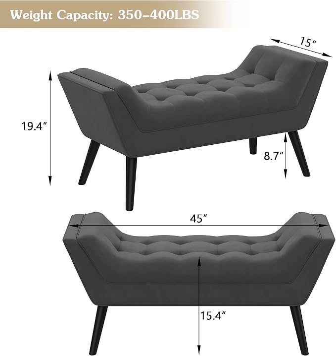 Bed Bench Upholstered Tufted Footstool Entryway Ottoman Bench Two Seaters - Image 2