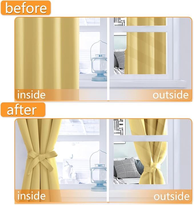 Blackout Curtains for Bedroom, 2 Panels, Light Yellow, 42 x 54 Inch | Thermal - Image 4