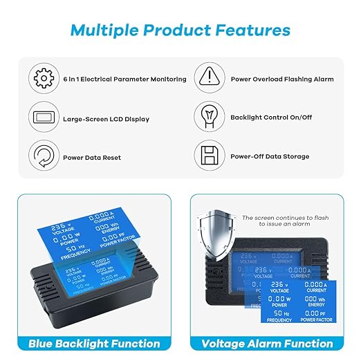 AC 80-260V 100A Multi-Function Power Monitor LCD Digital Display Voltage Current Frequency Power Factor Energy Meter Ammeter Voltmeter with Split Core Current Transformer
