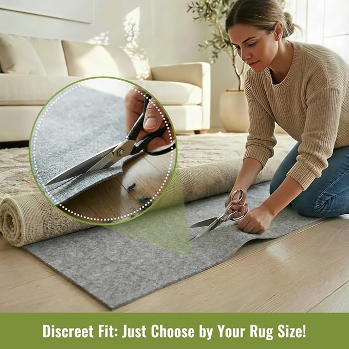 Felt Rug Pad with Gripper Dots, 9x12 Ft Non-Slip Rug Underpad with PVC Backing, 1/6" Thick Cushioned Carpet Pad Gripper for Hardwood Floors, Vinyl & Tile, Under Rug Padding Floor Protection