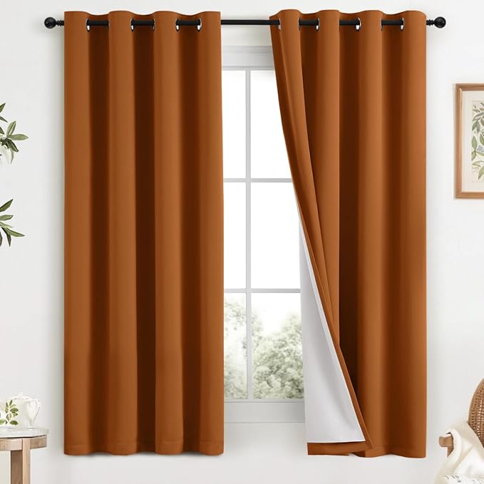 COSVIYA Grommet Brunt Orange 100% Blackout Curtains 63 inch by COSVIYA