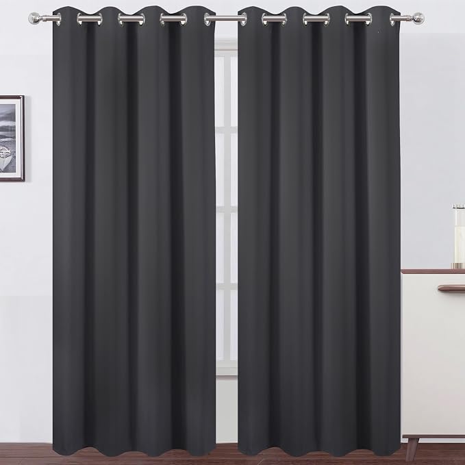 Blackout Curtains 52 x 90 inches Long Dark Grey Curtains Set of 2 Panels - Image 2