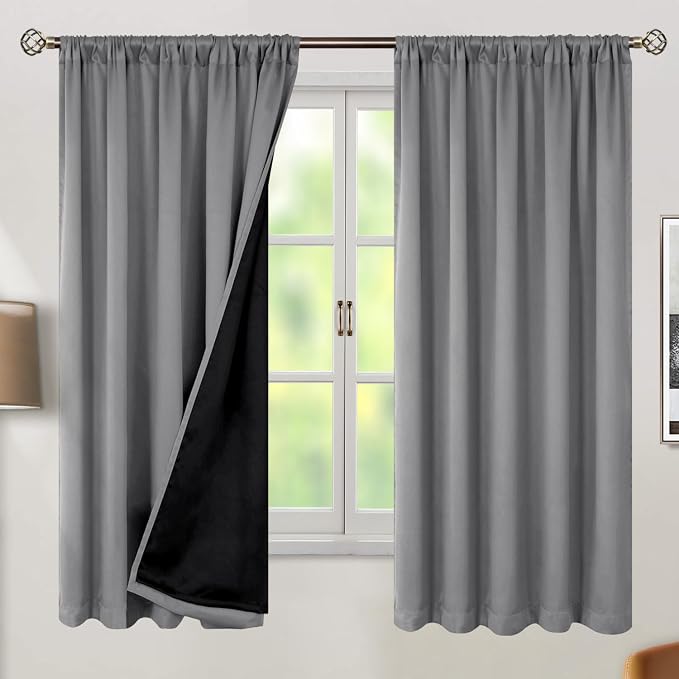 BGment Dove Grey 100% Blackout Curtains 63 Inch Length - Image 2