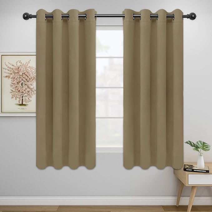 Easy-Going Thermal Grommet Blackout Curtains, 2 Panels 52x63 in, Tan | Washable by Easy-Going