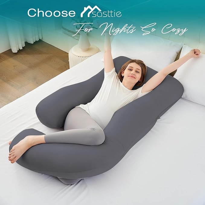 Cooling Pregnancy Pillows for Sleeping, Dark Grey | Sasttie Maternity Pillow - Image 7