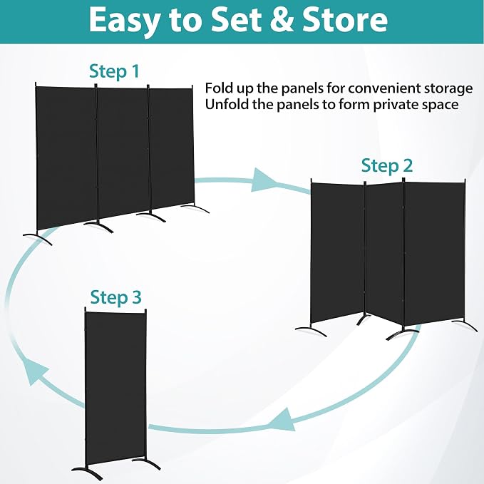 SUPER DEAL Room Divider, 6 Ft Folding Privacy Screens, 3 Panel Portable Room - Image 3