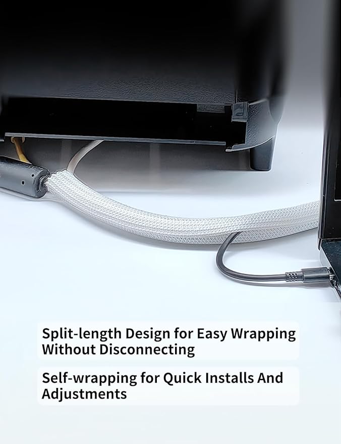 Cable Management Split Wire Loom Sleeve - Cord Hider & Protector for Desk, Pet Chew Proof, Wire Cover Organizer, Flexible Tube for Wires and Cables (5/16 Inch 12FT, White)