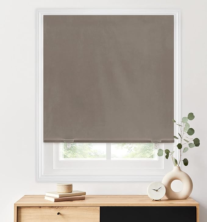LazBlinds 100% Blackout Roller Shades, Taupe | No tools No Drill Cordless Blinds by LazBlinds